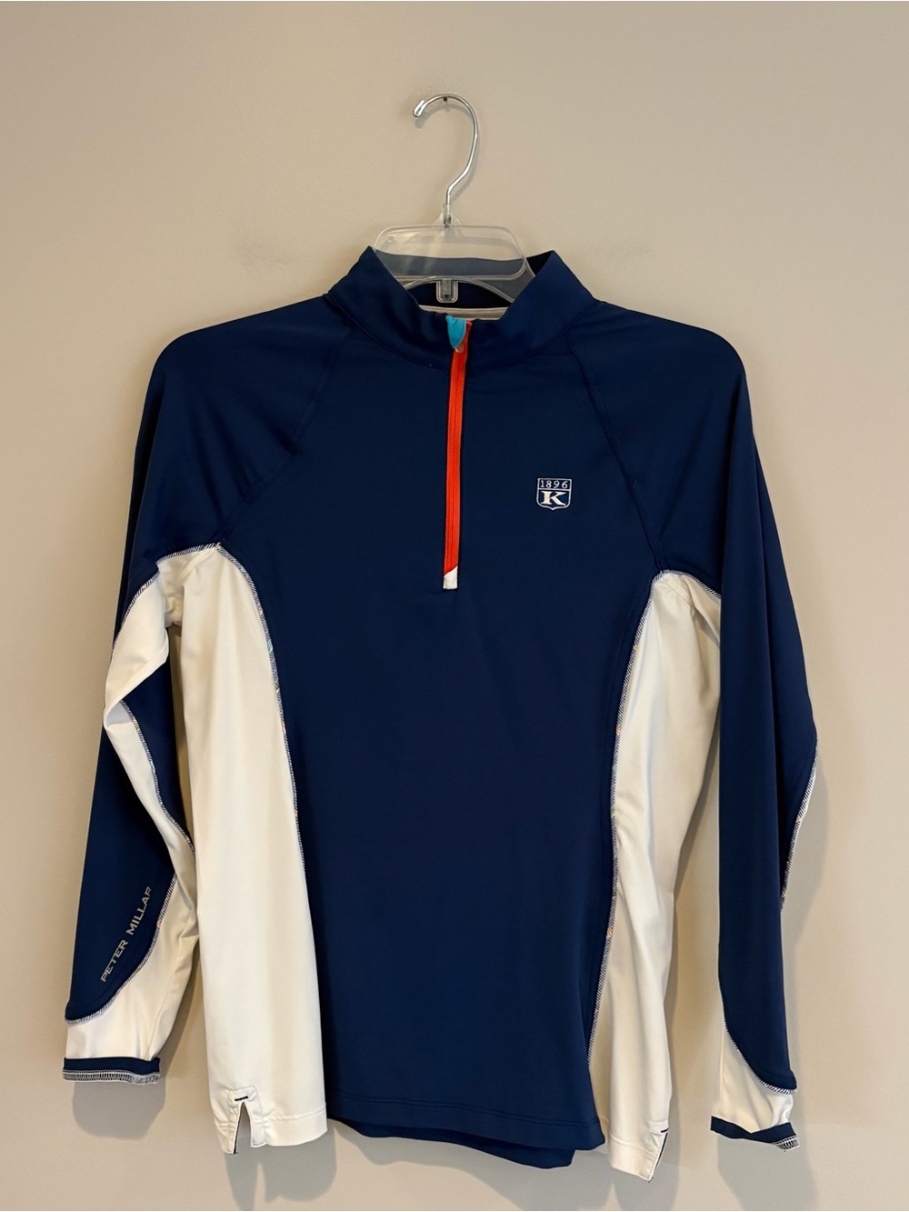 Peter Millar Navy and White Golf Quarter-Zip Golf with Red Trim Size S